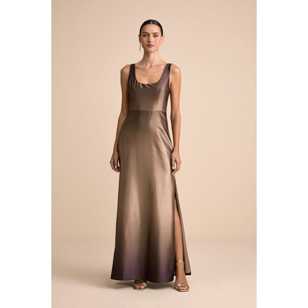 Brown Ombre Satin Sleeveless Maxi Dress - Size L